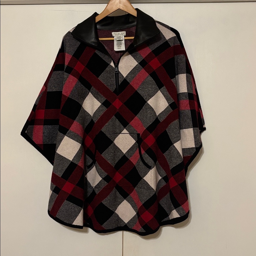 Rachel Zoe Red and Black Plaid Poncho